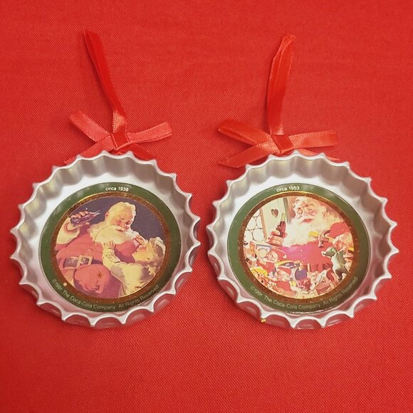 Vintage Coca Cola Santa Claus Coke Bottle Cap Circa 1938 Circa 1953 Lot of 2 Tri - Picture 6 of 11